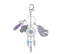 FORUMALL With Natural Stone & Fatima's Hand & Leaves Car & Bag Pendant Decor Mini Dream Catcher Keychain (Purple)