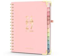 Forvencer - 17 Month Academic Planner 2024-2025, 7" x 9", Gold Corners, Hardcover Agenda with Colorful Dividers, for School and Teachers, A5 Portable Calendar, Pink