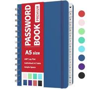 Forvencer Password Book with Individual Alphabetical Tabs, Medium Size Password Notebook, Spiral Password Keeper Book for Senior, Cute Password Organizer Logbook for Home Office, 5.3"x7.6", Navy Blue