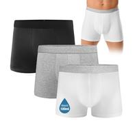 FORVEVO 3 Pack Mens Incontinence Pants, Washable Boxers Shorts for Men with Absorbent Protective Pads, Leakproof Underwear Trunks, Reusable Odor Control for Driving(Black& Gray&White,L)