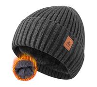 FORVEVO Beanie Hats for Men, Winter Hats with Warm Fleece Lining, Thermal Knit Mens Beanie Hat for Winter Daily Life Outdoor Running Skiing, Darkgrey