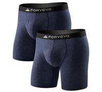 FORVEVO Men’s Merino Boxer Briefs, Long Leg, 2-Pack - Breathable Merino Wool Underwear for Men, Comfortable & Soft, Moisture-Wicking, Odor-Resistant with Elastic Waistband (Navy XL)