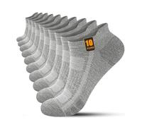 FORVEVO Mens Running Socks 9-12, Breathable Cotton Trainer Socks, Anti-Blister Thick Cushioned Ankle Sock, Short Athletic Sports Sock for Men Women 10 Pairs (Grey, L)