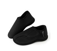 FORVEVO Mens Slippers Size 10, Diabetic Wide Fit Memory Foam Slippers, Fluffy Warm Comfy Fleece Non-Slip Slipper with Velcro for Arthritis Edema Swollen House (Black)