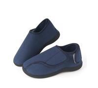 FORVEVO Men's Slippers Size 10, Wide Fit Memory Foam Slippers, Fluffy Warm Comfy Fleece Non-Slip Diabetic Slipper with Velcro for Arthritis Edema Swollen House (Navy)