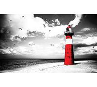 Forwall Photo Wallpaper Non-Woven Wallpaper Lighthouse Beach Sea Water Sand Landscape Nature Modern Wall Decoration Wall Picture 2026 Bedroom Living Room, Fleece, Blue, 368cm x 254cm