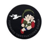 Forward Observations Group Tactical PVC Patches Appliques, Glow-in-The-Dark Morale Badge with Hook Backing, 8cm Soft Rubber UAV Armband (Black Background, Gray Lettering)