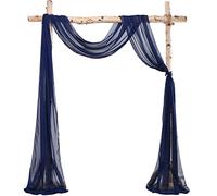 Forwedo 20Ft Wedding Arch Draping Fabric Panels, Navy Blue Chiffon Table Runner Decoration, Fabric Drapes Arbor Drapery Wedding Ceremony Reception Swag Decorations