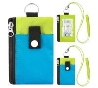 FORYEE Minimalist RFID Blocking Wallet with 2 Zip Pockets and Lanyard, Water Resistant ID Case with Key Ring and Cards Badge Holder, Coin Purse Pouch for Men and Women Travel Sports, 24012 Blue+