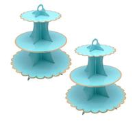 FORYNXHWIN 2Pcs Cake Stand 3-Tier Cardboard Cupcake Stand for Afternoon Tea, Round Tower Cupcake & Dessert Display Tower for Birthday, Wedding, Mother's Day, Baby Shower (Blue)