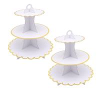 FORYNXHWIN 2Pcs Cake Stand 3-Tier Cardboard Cupcake Stand for Afternoon Tea, Round Tower Cupcake & Dessert Display Tower for Birthday, Wedding, Mother's Day, Baby Shower (White)