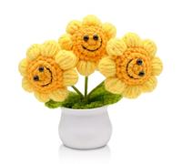 FORYNXHWIN Handmade Crochet Sunflower Potted Flower - Artificial Knitted Smile Sunflower, Emotional Support Gift for Women, Mom, Wife, Ideal for Mother's Day, Birthday, Teacher