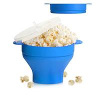 FORYNXHWIN Microwave Popcorn Maker - Collapsible Silicone Popcorn Popper Bowl with Lid & Handles, BPA-Free, Dishwasher Safe, Perfect for Family Movie Nights and Quick Snacks (Blue)