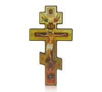 FORYNXHWIN Russian Orthodox Wall Cross - Byzantine Crucifix with Three Bars, Wooden Wall Crucifix Ornament, Orthodox Wall Crucifix, Crucifix Statue for Living Room, Bedroom, 20 x 11 cm