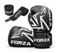 FORZA Boxing Gloves & Hand Wraps Bundle - PU Leather Training Gloves with Hand Wraps for Boxing, Kickboxing, Muay Thai & MMA - Multiple Weights, Sizes & Colours (Black 14oz (68-84kg), 3.5m)