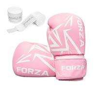 FORZA Boxing Gloves & Hand Wraps Bundle - PU Leather Training Gloves with Hand Wraps for Boxing, Kickboxing, Muay Thai & MMA - Multiple Weights, Sizes & Colours (Pink 14oz (68-84kg), 2.5m)