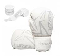 FORZA Boxing Gloves & Hand Wraps Bundle - PU Leather Training Gloves with Hand Wraps for Boxing, Kickboxing, Muay Thai & MMA - Multiple Weights, Sizes & Colours (White 16oz (84kg+), 3.5m)