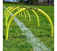 FORZA Football Training Passing Arcs | Set of 5 or 10 High-Tensile Plastic Arcs with Ground Spikes Passing, Dribbling & Agility Training Equipment (10, Yellow)