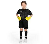 FORZA Kids' Goalkeeper Short Sleeve Kit - Complete Set with Shirt, Shorts & Socks [Ages 5-14] (Black, Age 5-6)
