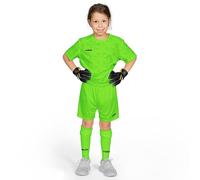 FORZA Kids' Goalkeeper Short Sleeve Kit - Complete Set with Shirt, Shorts & Socks [Ages 5-14] (Fluro Green, Age 11-12)