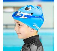 FORZA Kids' Swimming Cap with Fun Fish Design | Premium Silicone Swim Hat for Children Aged 3-7 - Comfortable, Durable, and Splash-Proof (Blue, Pack of 1)