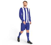 FORZA Men’s Striped Long Sleeve Football Kits [XS-XXL] - Football Jersey Kits for Adults | Full Football Shirts, Shorts & Socks Set (UK, Alpha, XXL, Regular, Regular, Blue and White)
