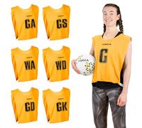 FORZA Pro Netball Bibs [7 Pack] | Full Netball Player Position Bib Pack Available in 7 Colours - Breathable and Comfortable Bibs for Schools & Clubs (Yellow, Large)