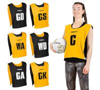 FORZA Pro Reversible Netball Bibs [Pack of 7] | 2-in-1 Design with 5 Colour Combinations - Ideal for Schools & Sports Clubs (Yellow & Black, Small)
