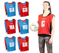 FORZA Pro Reversible Netball Bibs [Pack of 7] | 2-in-1 Design with 5 Colour Combinations - Ideal for Schools & Sports Clubs (Red & Blue, Large)