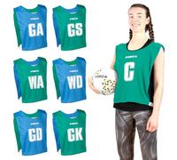 FORZA Pro Reversible Netball Bibs [Pack of 7] | 2-in-1 Design with 5 Colour Combinations - Ideal for Schools & Sports Clubs (Teal & Blue, Large)