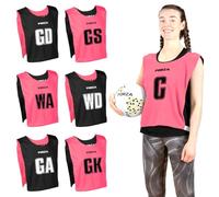 FORZA Pro Reversible Netball Bibs [Pack of 7] | 2-in-1 Design with 5 Colour Combinations - Ideal for Schools & Sports Clubs (Pink & Black, Small)