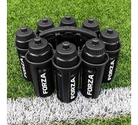 FORZA Water Bottles + Carrier Set [8x Bottles] | Hygeine [1L] or Sports Bottle [750ml] with Stackable Carrier for Football, Rugby, Training, Gym & Teams (Black, Sports Bottles)