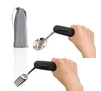 Forzaddik Adaptive Utensils Spoons Forks Set,Open Handle Design Provides Several Positions for Arthritis, Disabled People, Elderly (Black)