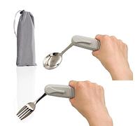 Forzaddik Adaptive Utensils Spoons Forks Set,Open Handle Design Provides Several Positions for Arthritis, Disabled People, Elderly (Gray)