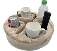 Forzaddik Couch and Bed Cup Holder Pillow, Sofa Organizer Caddy for Drinks, Remotes, Phones, Snacks (Beige)