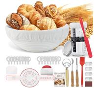 Forzaforte Sourdough Starter Kit with Jar, 23cm Round Banneton Proofing Basket, 12-Piece Bread Making Tools, Baking Gift Set for Beginners and Home Bakers