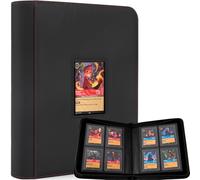 FORZAROCKET 4-Pocket Small Binder for Toploaders - Holds 128 Top Loaders, Ringless, Waterproof PU Leather, for Sports & Trading Cards (Black w/Clear Display Window)