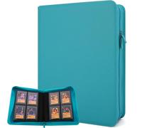 FORZAROCKET 4-Pocket Small Binder for Toploaders - Holds 144 Top Loaders, Ringless, Waterproof PU Leather, for Sports & Trading Cards (Teal)