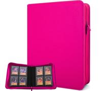 FORZAROCKET 4-Pocket Small Binder for Toploaders - Holds 144 Top Loaders, Ringless, Waterproof PU Leather, for Sports & Trading Cards (Rose Pink)