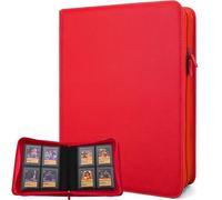 FORZAROCKET 4-Pocket Small Binder for Toploaders - Holds 144 Top Loaders, Ringless, Waterproof PU Leather, for Sports & Trading Cards (Lava Red)