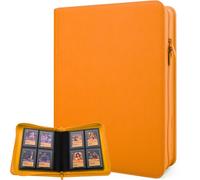 FORZAROCKET 4-Pocket Small Binder for Toploaders - Holds 144 Top Loaders, Ringless, Waterproof PU Leather, for Sports & Trading Cards (Orange)