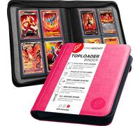 Forzarocket 4-Pocket Toploader Binder | 112-Card Side-Load Album for Collectible Gaming & Sports Cards | Zippered PU Leather (Rose Pink)