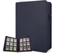 FORZAROCKET 9-Pocket Toploader Binder for Trading Cards - Holds 324 Top Loaders, Ringless, Waterproof PU Leather for Sports Cards & TCG (Navy Blue)