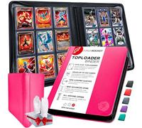 FORZAROCKET Toploader Binder, Holds 252 Cards in Toploaders, 8 INCLUDED, Waterproof PU Leather, Ringless Double-Sided Pages, Archival Safe Pockets, Pleasurable Inner Lining (9 pocket, Rose Pink)