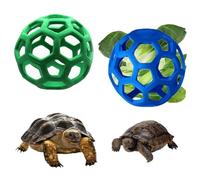 FORZENA 2PC Tortoise Treat Ball Feeder Toys Fruit Vegetable Grass Feeder Holder Foraging Toy Interactive Food Container for Turtle Bunny (Green+Blue)