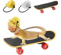 FORZENA Beard Dragon Toys 2 Engineer Cosplay Hat Helmet & 2 Mini Skateboard for Lizard Parrot Hamster Reptile Toys Finger Skateboard (4PC)