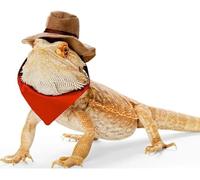 FORZENA Bearded Dragon Hat Bandana Cowboy Cosplay Costume Halloween Lizard Reptile Cool Pet Cap Small Animal Hamster Outfit Suit Sculpt (Brown)