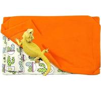 FORZENA Bearded Dragon Sleeping Bed with Pillow and Blanket Reptile Sleeping Bag Hideout Habitat with Soft Warm for Bearded Dragon Leopard Gecko Lizard (Orange)
