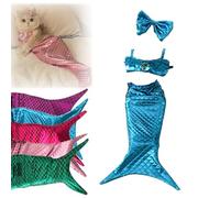 FORZENA Cat Mermaid Costume Outfit Mermaid Cosplay for Small Dog Cat Fishtail Decoration Clothes Mermaid Cat Birthday Outfit Creative Funny Photo Props (S(<2kg),Blue)