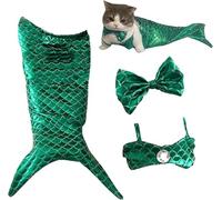 FORZENA Cat Mermaid Costume Outfit Mermaid Cosplay for Small Dog Cat Fishtail Decoration Clothes Mermaid Cat Birthday Outfit Creative Funny Photo Props (S(<2kg),Green)